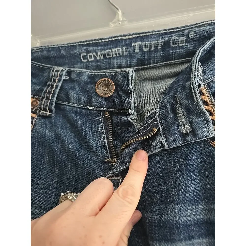 Cowgirl Tuff Co Blue Denim Bootcut Low Rise Western Jeans Womans Size 26x33‎